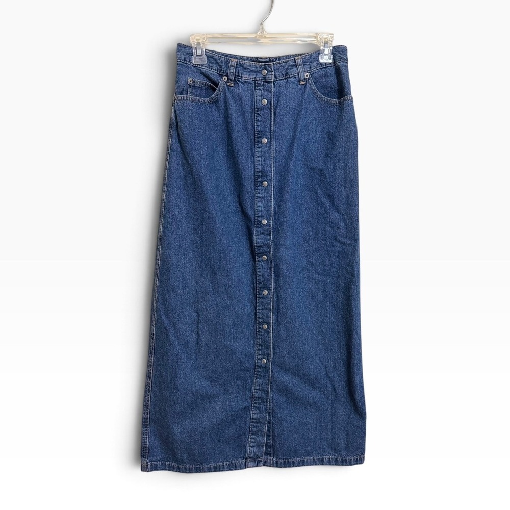 Vintage GAP Denim Maxi Skirt Women 6 Blue Button Front High Waist Cotton 90s